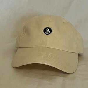 Volcom Mens Stone Logo Dad Hat Adjustable Strapback Cream Off-White Cap OSFM